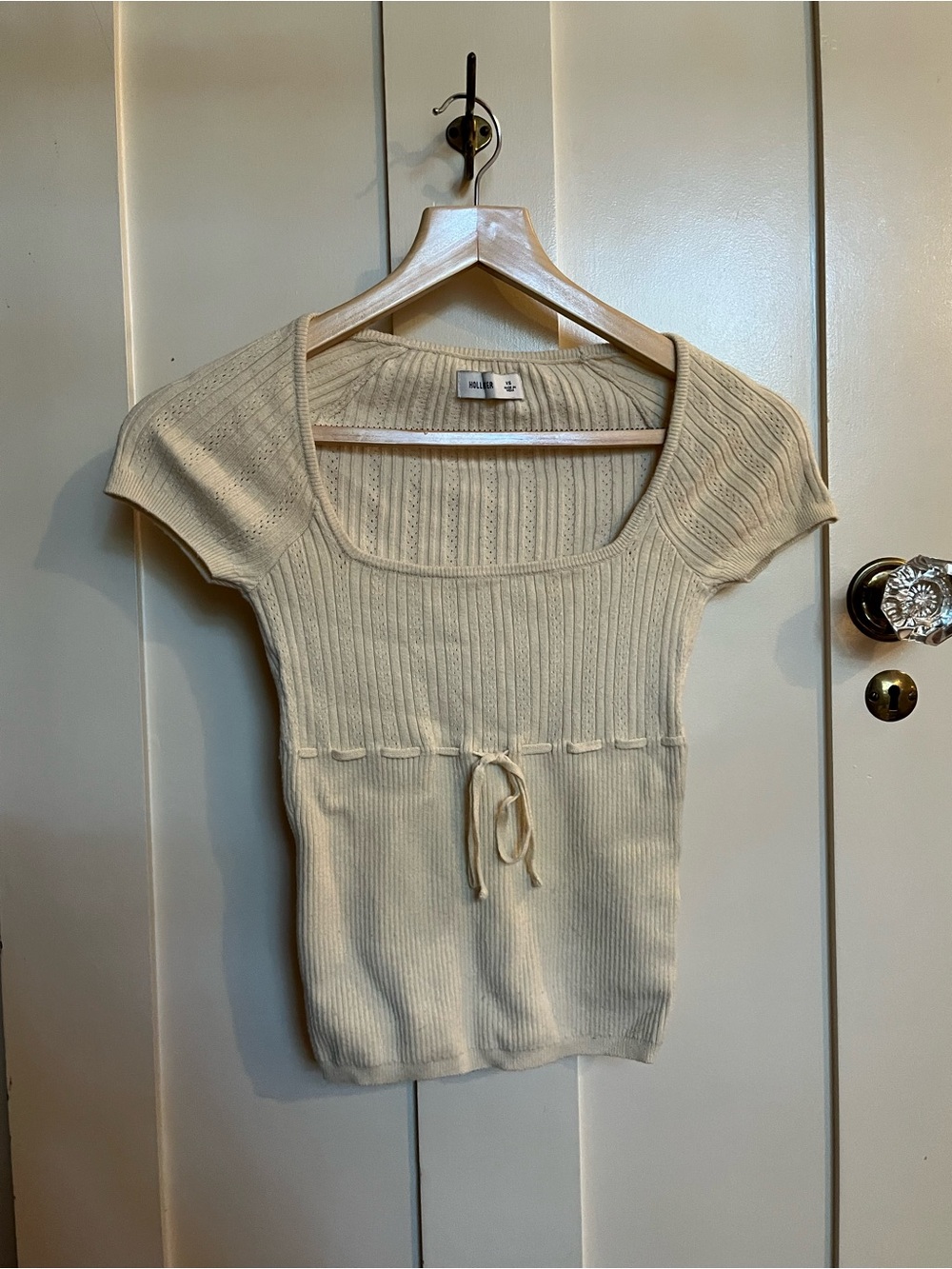 Abercrombie & Fitch Cream Scoop-Neck Ribbed Short Sleeve Sweater